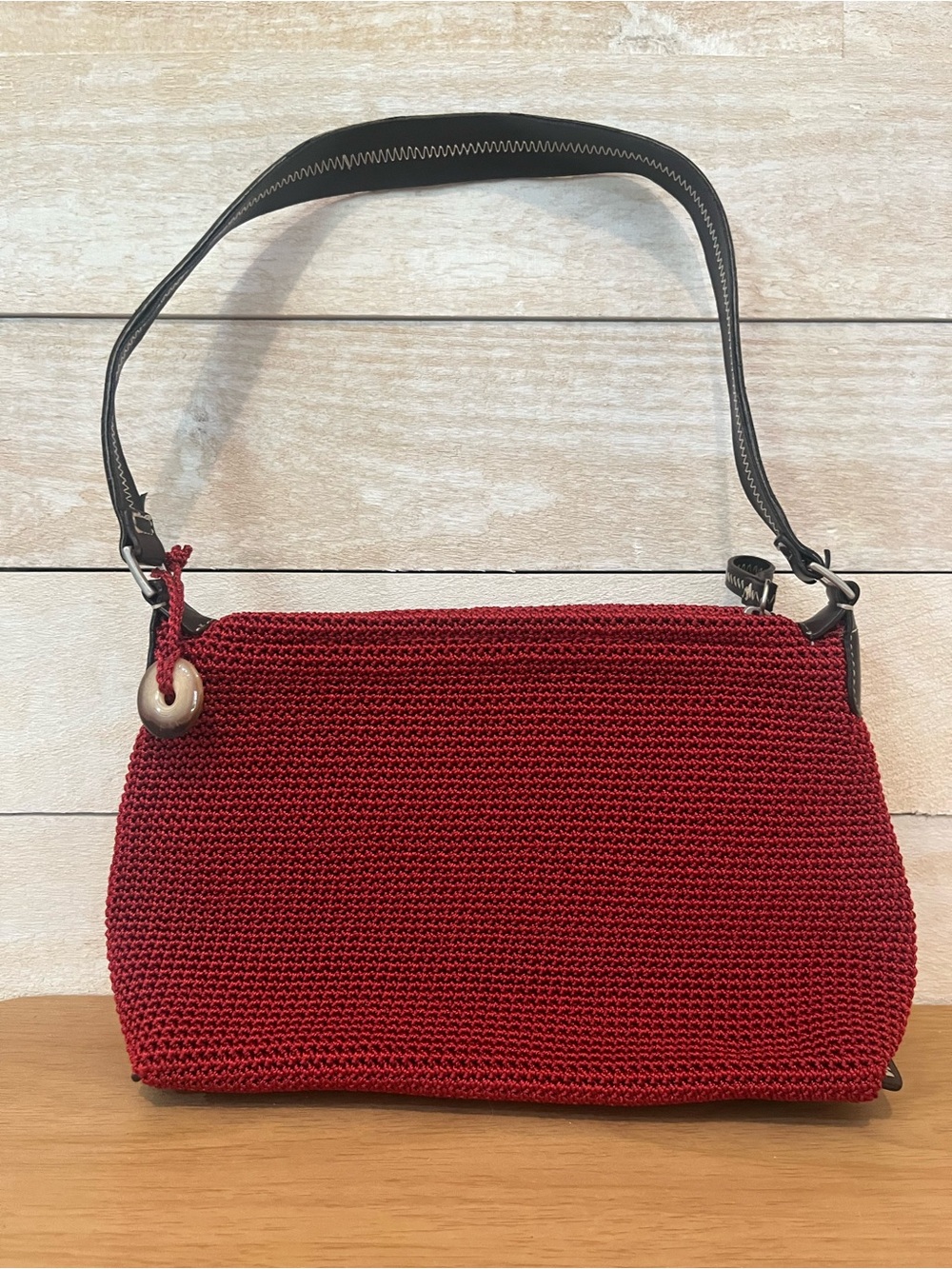 The Sak Red Knit Crochet  Shoulder Bag FLAWED (strap)